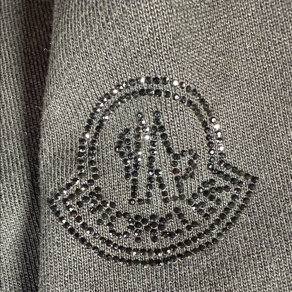 Moncler Classic Black Sweatshirt Crystal Logo Lace Up Hem Pullover - Picture 3 of 9